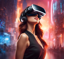 a hot girl wearing VR headset