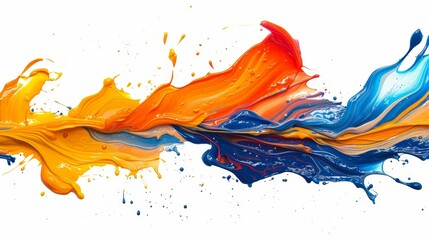 Colorful abstract painting with bright yellow, orange, red and blue colors.