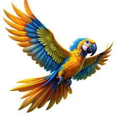 Macaw parrot in flight Isolated background.