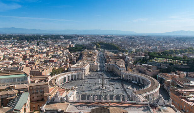 St. Peters Square, Piazza San Pietro in Vatican City. Italy. View from St. Peters Basilica dome