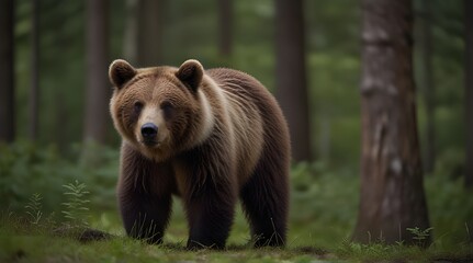 Large Carpathian brown bear portrait in the woods Europe Romania.generative.ai - obrazy, fototapety, plakaty
