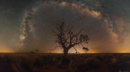 The Milky Way galaxy shining brightly over the Australian Outback.