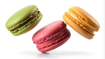 colorful macarons on white background