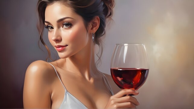 Portrait of beautiful attractive woman holding a glass of wine.