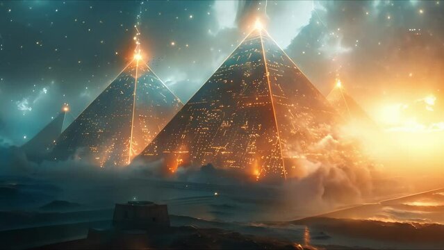 Technotombs: Where Ancient Myth Meets Sci-Fi Glow. Concept Science Fiction, Ancient Mythology, Technology, Glow Effect, Fantasy