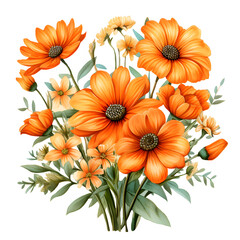 Orange Flowers Watercolor Illustration PNG, Transparent Background