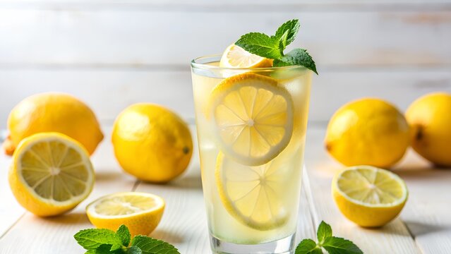 lemonade in a glass glass on a white background
