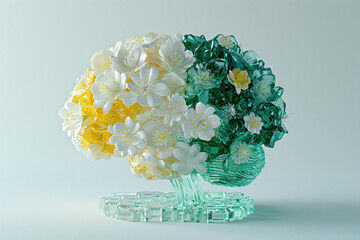 White and Yellow Flowers in a Vase on Clear Glass Base for Interior Design and Decoration Concept