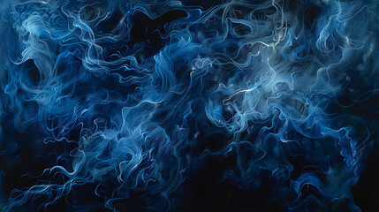 Ethereal tendrils of azure mist dance gracefully against a midnight void, evoking a sense of electrifying power and mystique. - obrazy, fototapety, plakaty