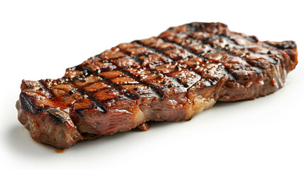 Freshly cooked fragrant steak on a white background.