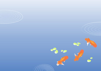 深い青の水面と赤い金魚の背景(ベクター