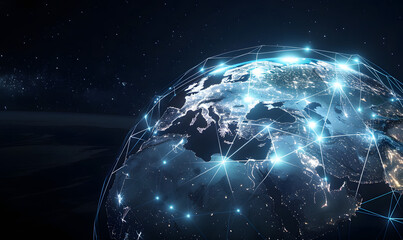 Obraz premium Illuminating the European Digital Landscape: Cities and Ports Connected