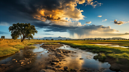 Serene River Meandering Through Verdant Meadow
