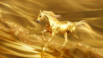 Beautiful gold horse , abstract thoroughbred horse racer background 