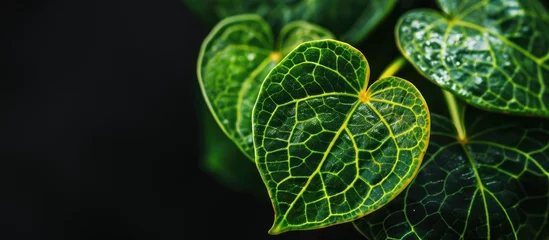 Rolgordijnen A green leafy plant covered in water droplets © 2rogan