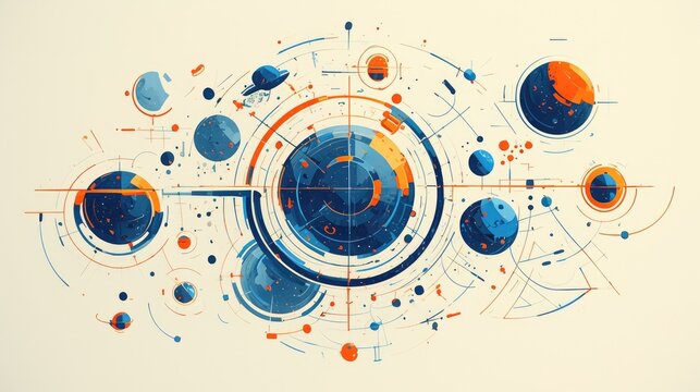 Raster copy of a white background featuring flat style icons of a gyroscope