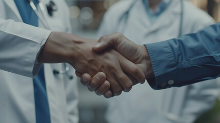 Handshake between medical researchers, acknowledging the value of interdisciplinary collaboration.