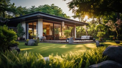 Obraz premium AI generated illustrations of garden villas