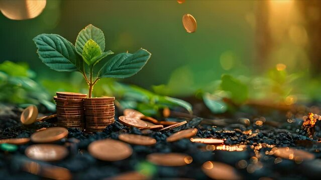 Financial Growth Concept with Coins and Sprout in Nature. Concept Finance, Growth, Nature, Concept, Coins