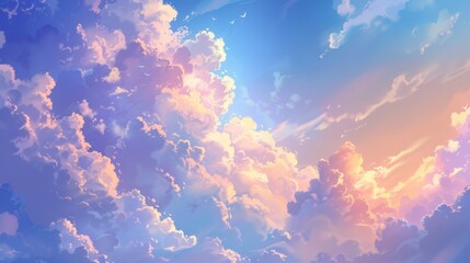 Anime sky with colorful clouds - obrazy, fototapety, plakaty