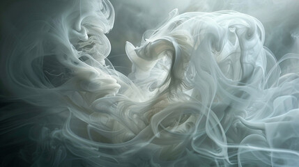 Pearl-white wisps of essence spiraling in an enchanting display of serenity - obrazy, fototapety, plakaty