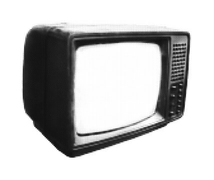 recommend clip art: Old TV halftone collage element with grunge punk dotted texture. Cut out from magazine vintage paper sticker for mixed media design. Modern retro vector illustration isolated on transparent background