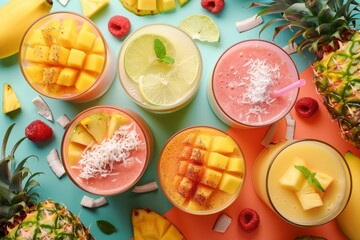 Assorted Fresh Fruit Smoothies Top View
