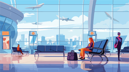 Airport departure lounge room terminal with waiting