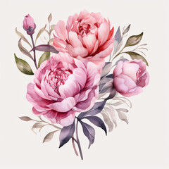 peony spring flower bouquet watercolor clip art	