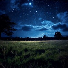 Lying in the meadow and looking at the stars in the night sky - obrazy, fototapety, plakaty