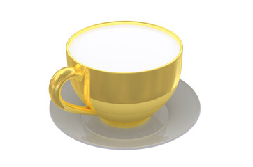 Golden cup with milk isolated on white background. 3D illustration.