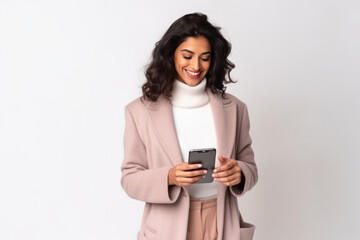 Young woman in winter wear using smartphone