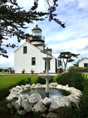 Point Pinos Lighthouse, Pacific Grove, California, fountain, cypress, history, Monterey, Carmel, wind, maritime, safety, snug, clapboard, marine, light coastal, saltbox