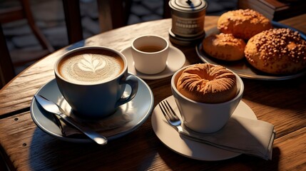 Coffee Shop Favorites: Pairing baked goods with coffee in a cafÃ© setting.