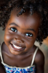 Close-up of a happy little black girl smiling