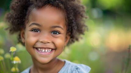 Close-up of a happy little black girl smiling