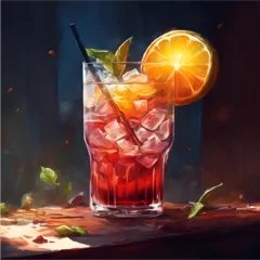 Deurstickers cocktail with lime and ice © ольга никитенкова