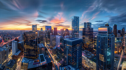 City At Twilight: An Artistic Rendition Of Urban Tranquility Amidst Bustle - obrazy, fototapety, plakaty