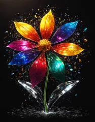 Deurstickers Glass multicoloured flower on a black background. © nataliyalatynina