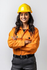 young and confident woman in hard hat