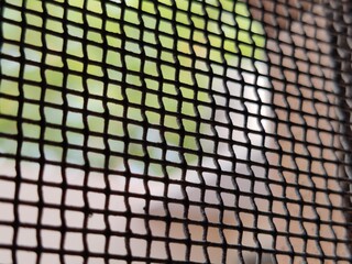 Close up of a metal mesh on a window in the garden