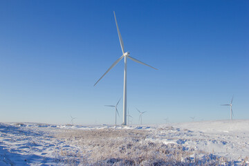 wind turbines in winter in Minnesota on the Buffalo Ridge