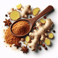 Aromatic spices like cinnamon, star anise, and nutmeg for holiday baking and cooking - obrazy, fototapety, plakaty