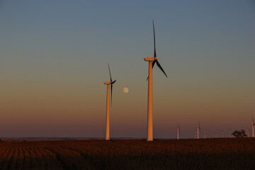 wind turbines with moon