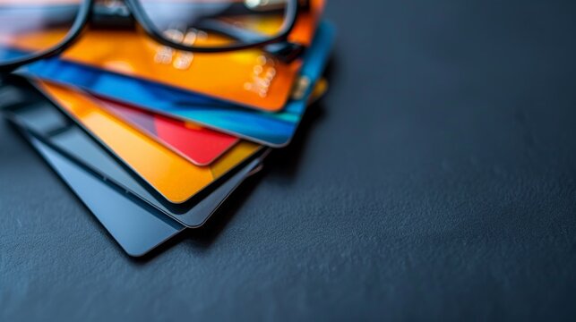 Credit cards and spectacles on a table