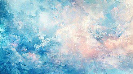 Fototapeta na wymiar Ethereal angels in a watercolor sky