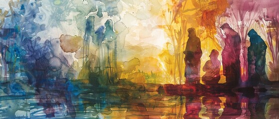 Obraz na płótnie Canvas Reflective watercolor portrayal of a biblical parable scene