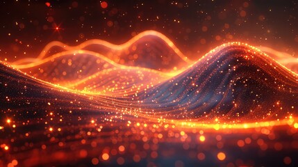 Fototapeta premium 3d rendering abstract wave of particles with depth of field and bokeh background.