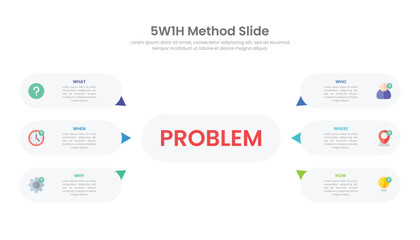 5W1H problem solving method infographic template design.