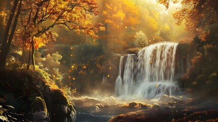 Waterfall in autumn forest